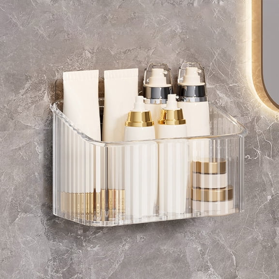 Blueek Wall Mounted Shower Rack - Bathroom & Kitchen Organizer - Transparent Adhesive Storage Shelf for Toiletries & Cosmetics(White)