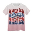 thumbnail image 4 of TOOYOU 4th Of July Girls T Shirts Short Sleeve Tee Letter Print Crewneck T-Shirt Casual Fit Basic Top Girls' Summer Fashion Patriotic Top Size 3-4 Years Pink, 4 of 4