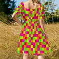 thumbnail image 3 of Pixel Neon Colors Color Blocking Short Sleeved Dress dress party dresses woman Dress for pregnant women, 3 of 5
