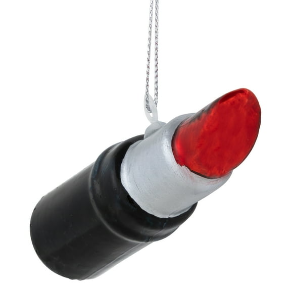 3.75" Black and Red Lipstick Glass Christmas Ornament