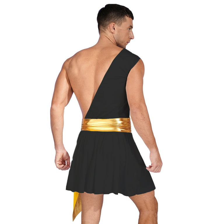 Men's Halloween Costume One Shoulder Ancient Greek Knight Warrior Cosplay  Dress