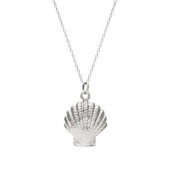 Sterling Silver Large Scallop Shell Pendant Necklace, 18"
