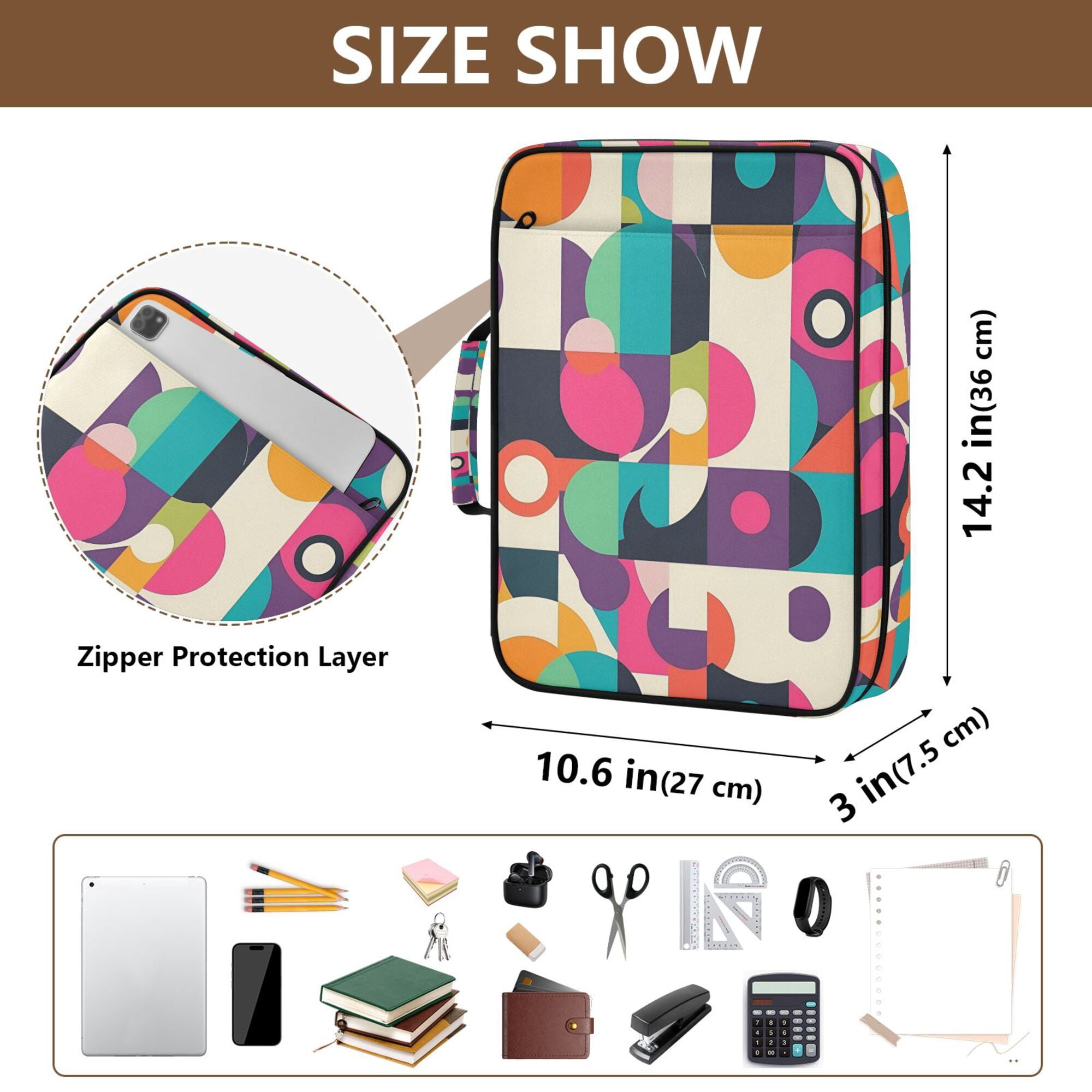 FORMRS Accordion File Folder A4 Size 7-Pocket Expanding Document Organizer Bag with 3 Ring Binder, Pink Geometric
