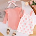 thumbnail image 4 of Odeerbi 0-18 Months Baby Girls Summer Outfits Layette Set Rib Knit Bodysuit Bib Overall Dress Set Solid Color Jumpsuit Cute Suspender Skirt Set Baby Girls Clothes, 4 of 9