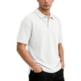 thumbnail image 3 of Short Sleeve Waffle Texture Polo for Men Button Placket Chest Pocket Tshirt Casual Summer Breathable Lightweight Golf Top White L, 3 of 5