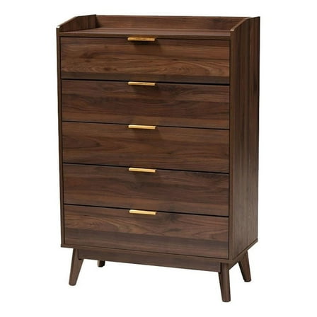 Bowery Hill Mid-Century 5-Drawer Engineered Wood Chest in Walnut Brown