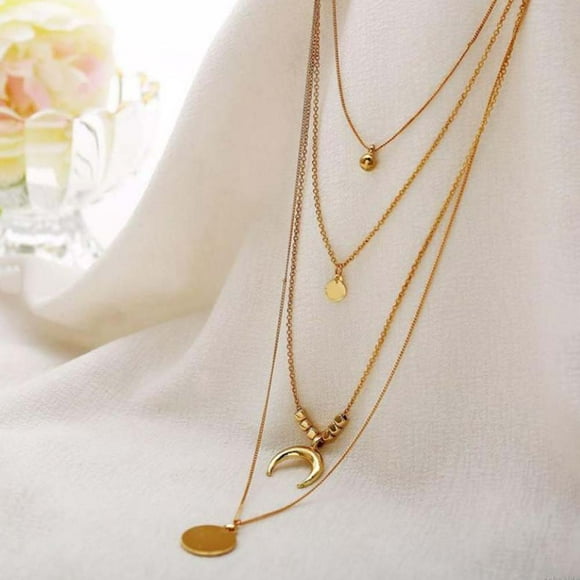 Bluelans Chic Femmes Multicouche Chaîne Métal Disque Lune Charme Collier Banquet Bijoux Cadeau