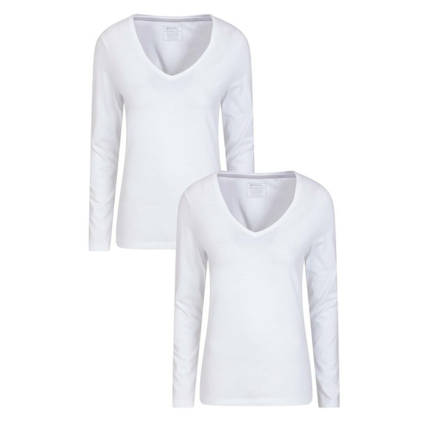 Mountain Warehouse - Camiseta Eden de Orgánica de Manga Larga para Mujer - Pack de 2 (Blanco)