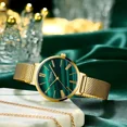 thumbnail image 2 of Reloj Casual De Cuarzo Impermeable Con Cinturón De Malla Cur Color De La Correa Dorado/verde, 2 of 3