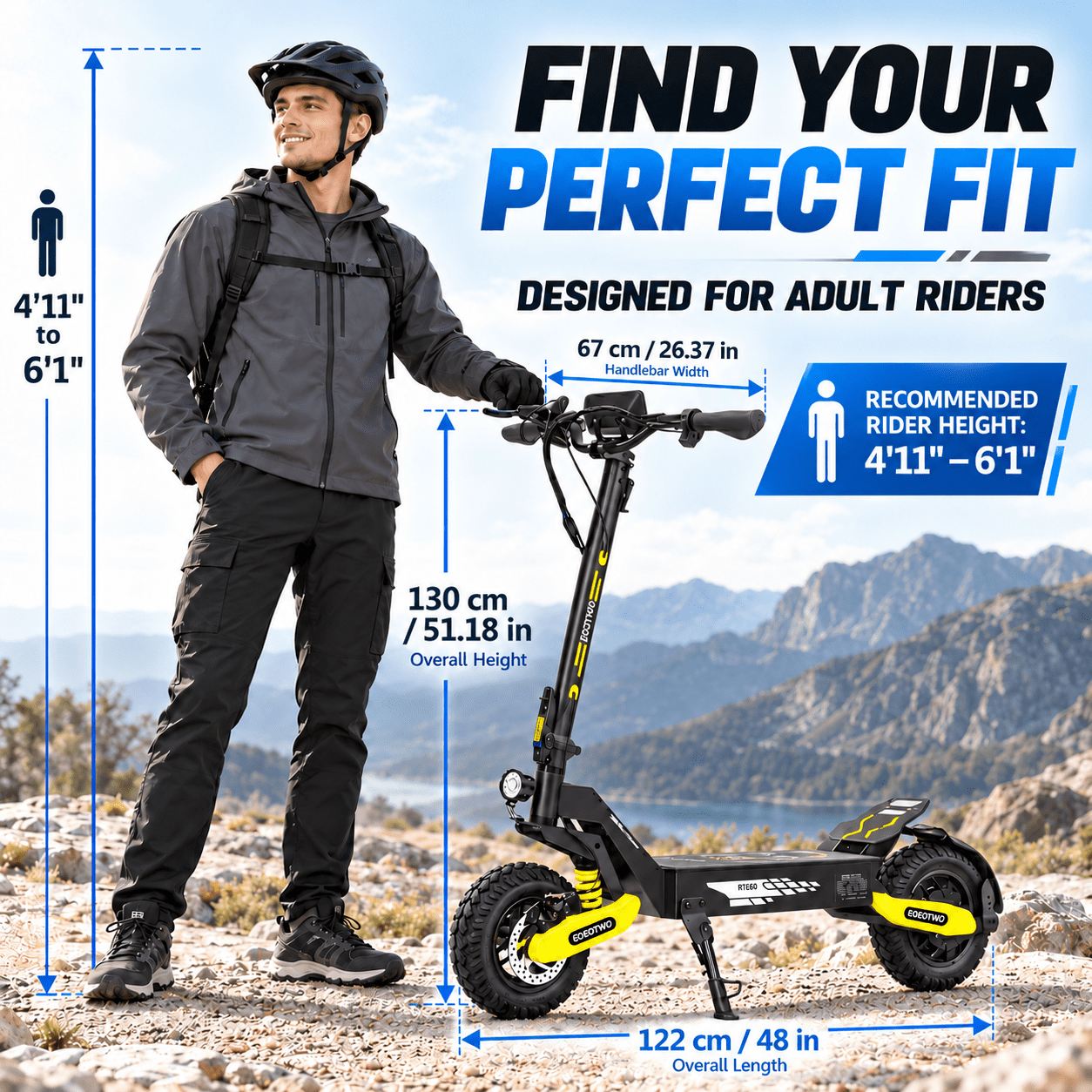 EOEOTWO Electric Scooter for Adults, 1200W Motor Up to 30MPH, 48V 23.4Ah Battery 40 Miles Range, 11" Off-Road Tires E-Scooter with Full Suspension UL2272