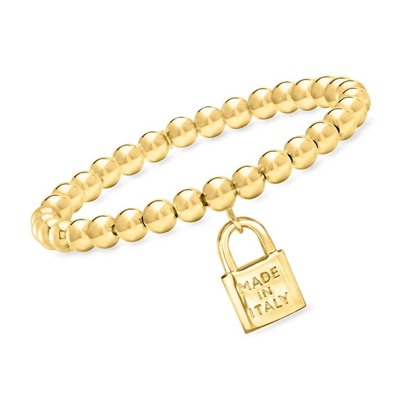 Ross-Simons Italian 6mm 18kt Gold Over Sterling Bead Stretch Bracelet With "Made in Italy" Lock Charm, Women's, Adult