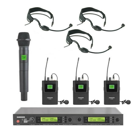 Rannsgeer UHF R288U-H1BP3 UHF 4-Channel 1 Handheld Mic & 3 Lapel+Headband Headset Mic Wireless Microphone 128 Selectable Frequencies  Range 400 Feet price history on PriceWatchPro