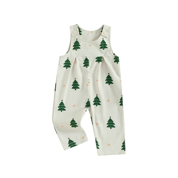 Miaouyo Toddler Baby Boy Christmas Overalls Romper 6 12 18 24 Months 2T 3T 4T Christmas Tree Print Sleeveless Jumpsuit Suspender Pants