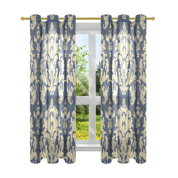 BZSMCE Window Curtain Panels Fashion Navy and Cream Damask Elegance Printed 63x42in/63x52in