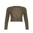 thumbnail image 1 of T-shirt Décontracté d'Automne pour Femmes à Manches Longues, Imprimé Vintage, Col, Nombril Exposé, 1 of 7