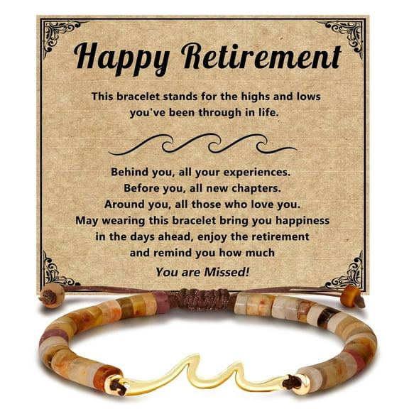 Teacher Retirement Gifts for Women 2025 Happy Retirement Farewell Gifts for Coworkers Teachers Nurse Employee Staff Boss Friends, You Are Missed Natural Stone Wave Bracelet