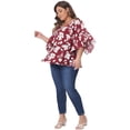 thumbnail image 3 of DARING DIVA Women's Plus Floral Flowy Sleeve Chiffon Blouses 1X Burgundy, 3 of 6