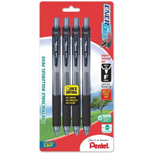 ik heb het gevonden Bungalow eetbaar Pentel EnerGel-X Retractable Liquid Gel Pen, 0.5mm, Fine Line, Needle Tip,  Black Ink, 4 Pack (BLN105BP4A) - Walmart.com