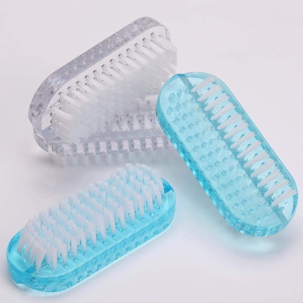 Cepillo de limpieza de uñas, mango de cepillo de uñas, cepillos de plástico de 2 lados con cerdas suaves para manicura pedicura mujeres niños, paquete de 4 (blanco claro, azul claro)