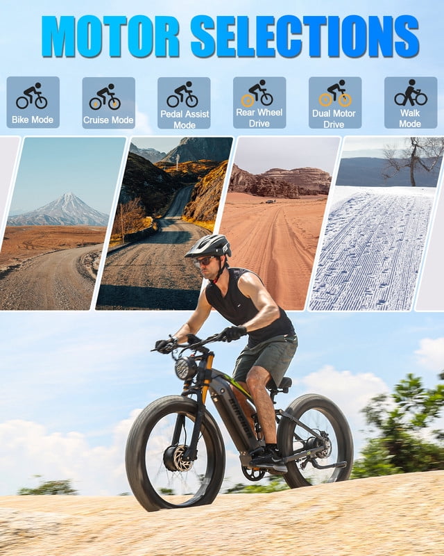 Dual Motors AWD 3000W Electric Bike for Adult 26'', UL2849 48V 40AH Removable Battery E-mountain bike 4.0 Fat Tire up to 32MPH Long Range Off-road Ebike Dual Hydraulic&Full Suspension Bicycles