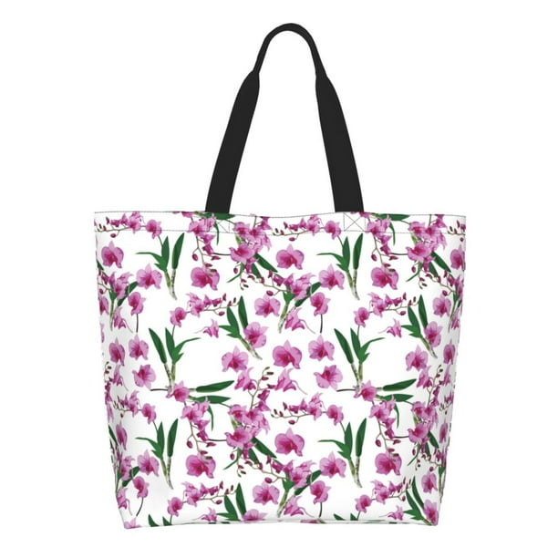 Fotbe Orchids Flowers Bolsa Tote Estética de Lona con Estampado para Mujer - Bolsa Reutilizable de Hombro Casual para Vacaciones, Compras, Trabajo y Gimnasio