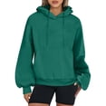 thumbnail image 2 of Blouses for Women Dressy Casual Clearance Winter Loose Hooded Long Sleeve Cap Off the Shoulder Drawstring Solid Color Pullover Cotton Sweatshirt Sweatshirts(Green,L), 2 of 6