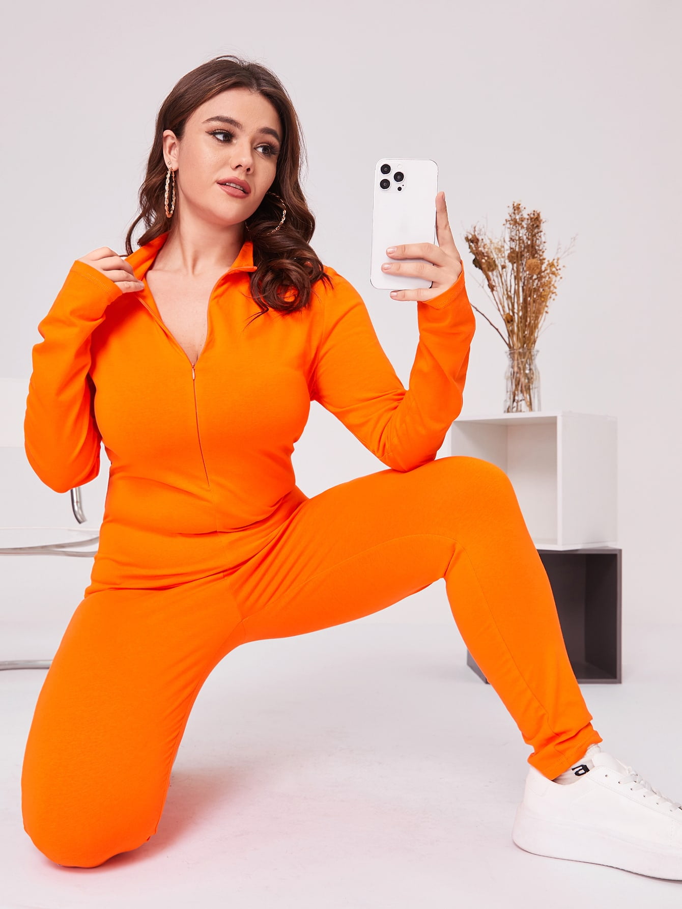 Sporty Orange Women's Plus Thumb Holes 