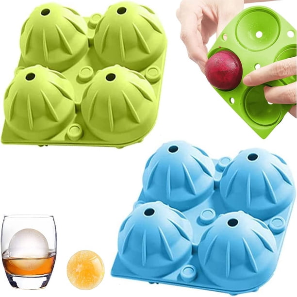 2 piezas de moldes de silicona esféricos, moldes de cubitos de hielo antiadherentes reutilizables con tapa para whisky, cócteles, té, café, gelatina, azul, verde