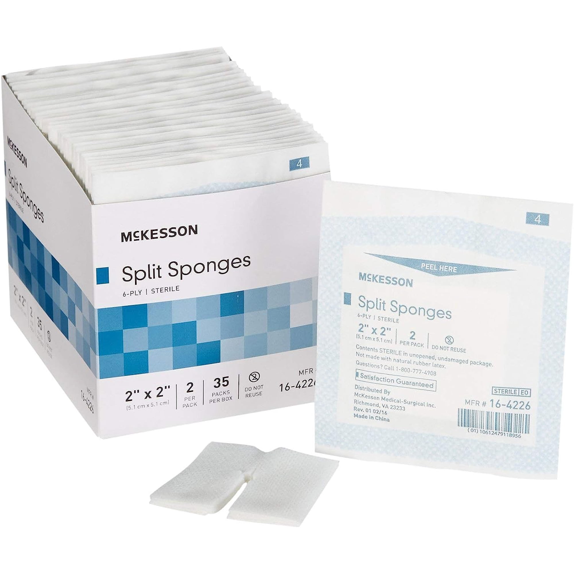McKesson 16-4226 I.V. Drain Split Dressing Poly Rayon Blend 2 in. x 2 in. Square Sterile (Pack of 35 sets of 2)