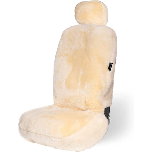 Zone Tech Genuine Sheepskin Ivory Car Seat Cover, Fluffy Luxury Wool Front Seat Covers, Universal Fits Car, Truck, SUV, & Van