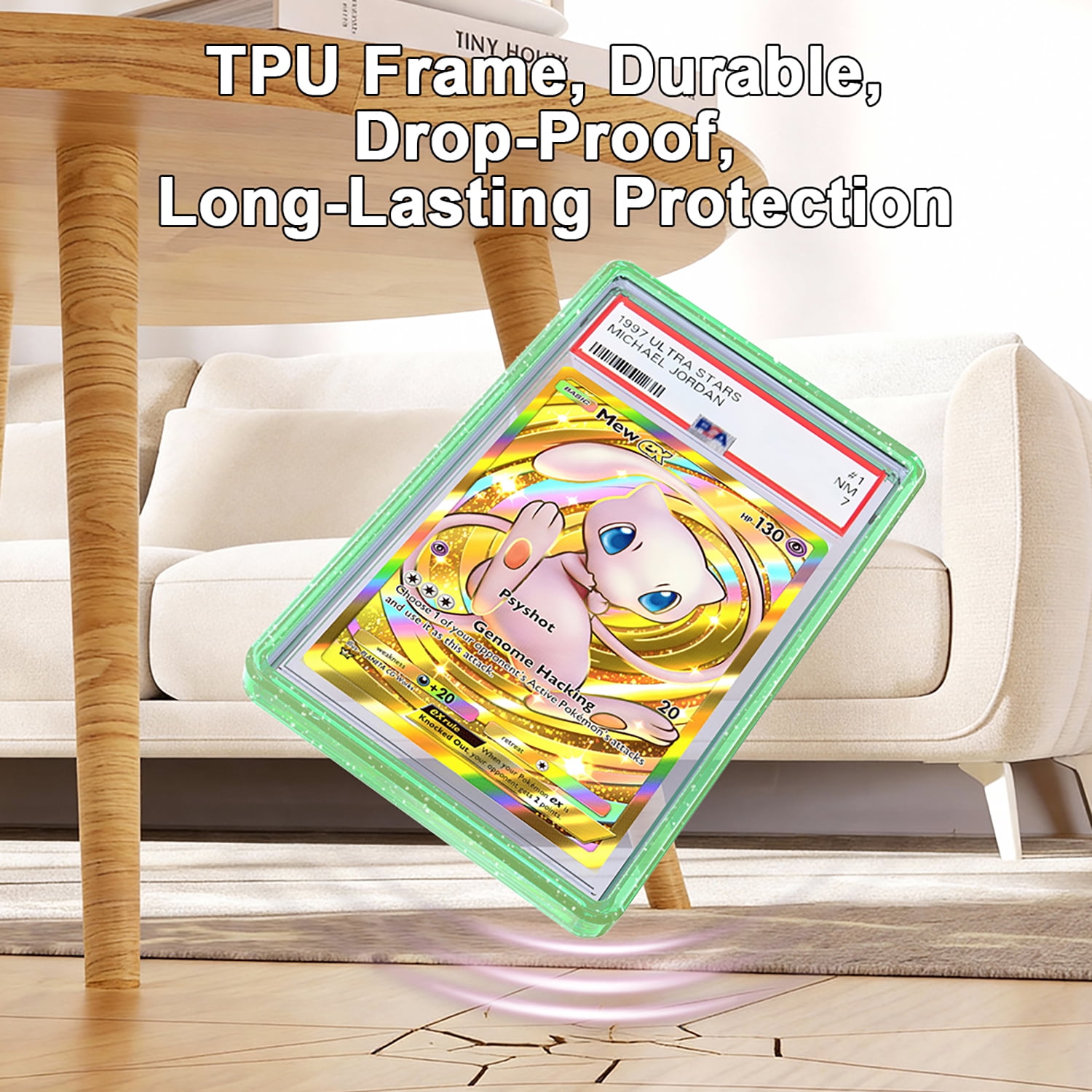 KIQ Flexible TPU Bumper Guard Protector Case Cover Sleeve for PSA Graded Collectible Slabs Trading Cards - EMBEDDED TRANSLUCENT SPARKLE GLITTER DESIGN + ACRYLIC BACKPLATE - 3 COLORS SET