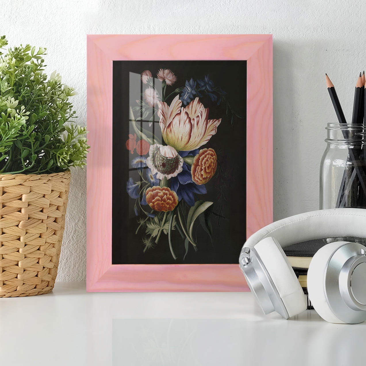 Dramatic Bouquet II -Framed Print w/glass-Sunset Pink
