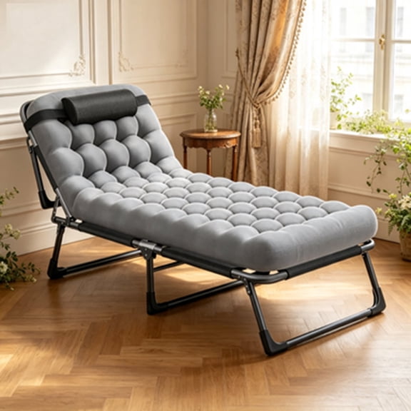 Plush Padded Folding Black Recliner Chair with Adjustable Backrest, Thick Cushion and Pillow