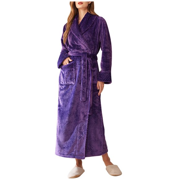 ameIAEA Peignoir en Molleton Peluche pour Femmes à Col, Peignoir de Spa Douillet et Chaud, Long, avec Poches