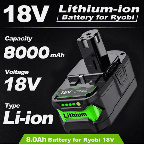 8.0Ah Replacement for Ryobi 18V Battery Compatible with 18V Battery ONE Lithium-ion P108 P102 P103 P105 P107 Cordless Power Tools