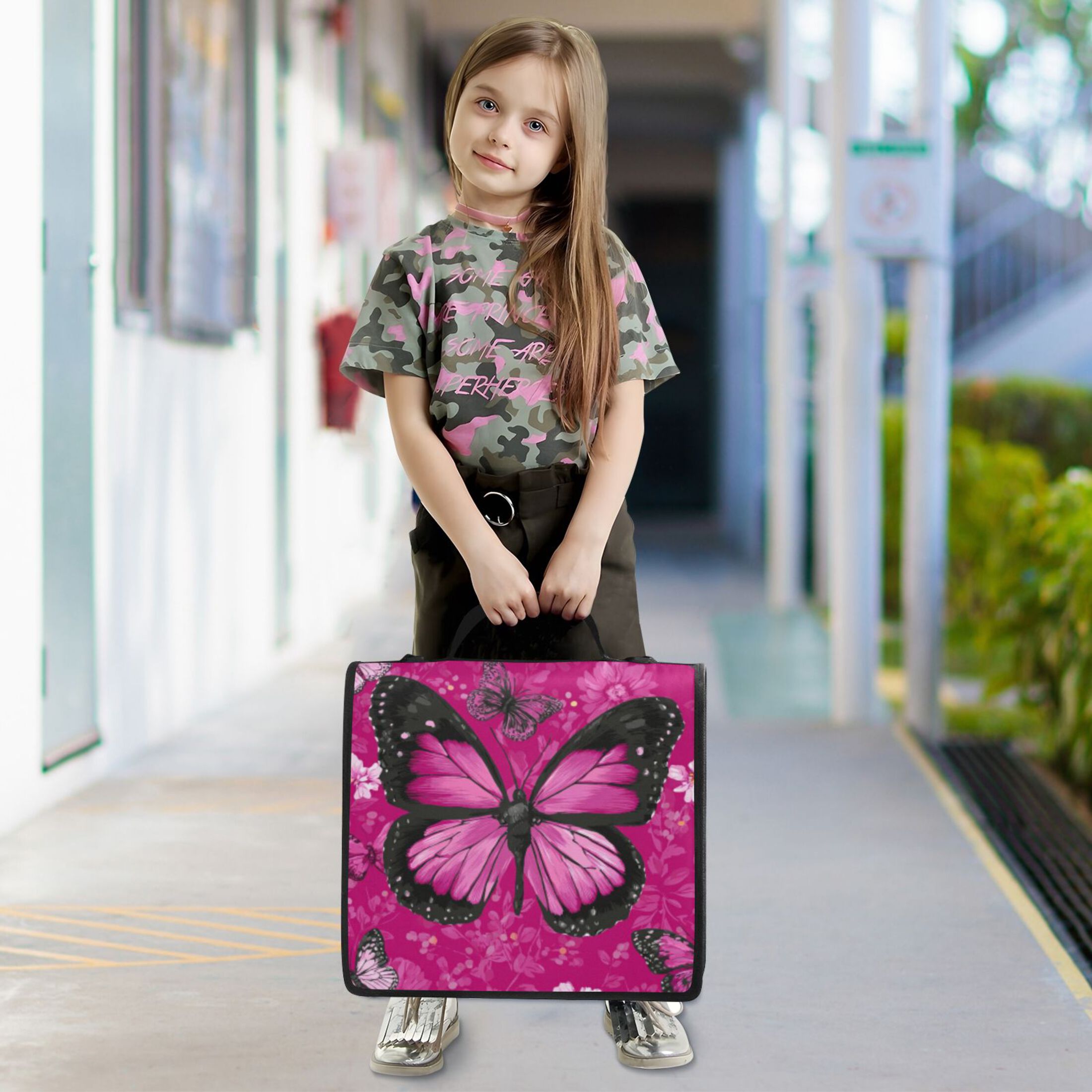 DIXRUYEE Zipper Binder trapper keeper Documents Organized Design Pink Dream Butterfly Printed