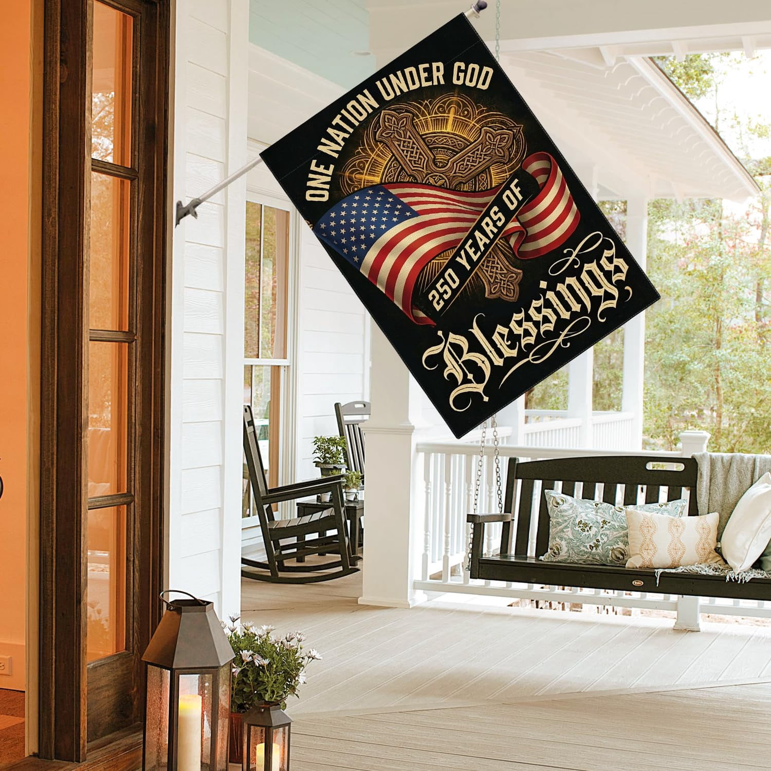 Patriotic 250 Years of Blessings House Flag Double Sided, American 250th Anniversary 1776-2026 USA Yard Outdoor Decoration