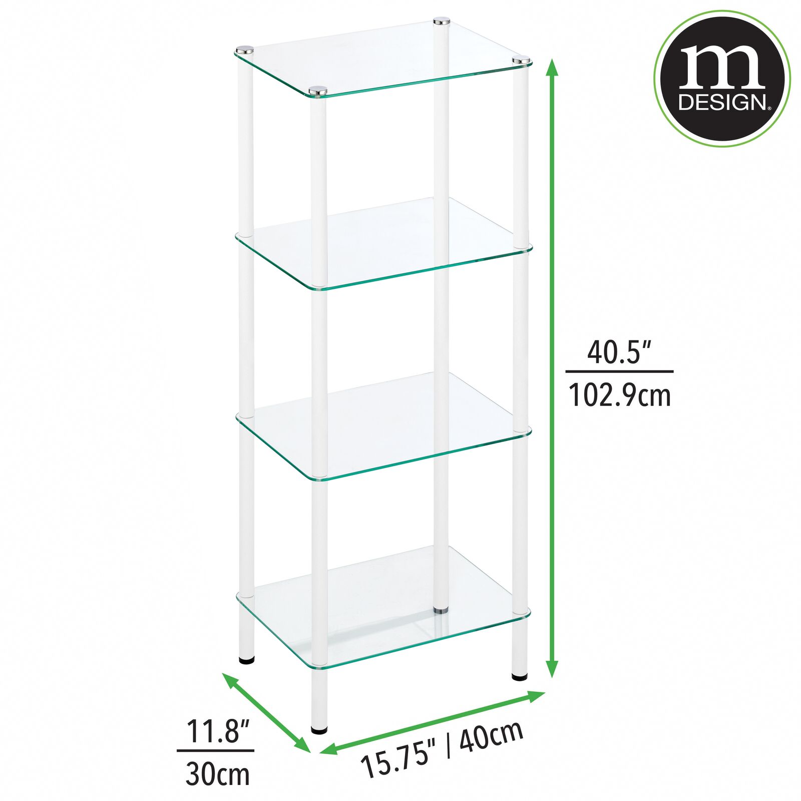mDesign Tall 4-Tier Glass and Metal Freestanding Shelf Organizer Display Unit Narrow Shelves for Bathroom, Kitchen, Bedroom, Office Open Shelvin - 3