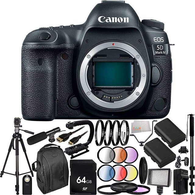 Canon EOS 5D Mark IV DSLR Camera (Body Only) - International Version (No Warranty) 64GB Bundle 30PC Accessory Kit Which Includes 64GB Memory Card + 2 Replacement LP-E6 Batteries + MORE