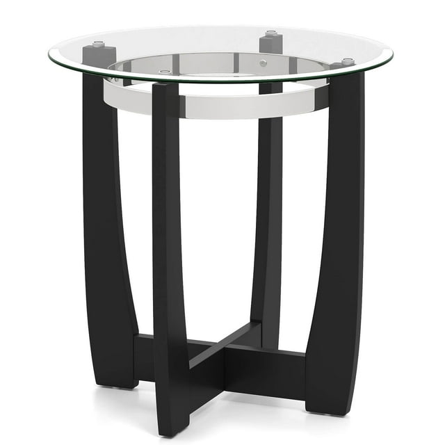 Costway 1 PCS 24 Pouces Table d'Appoint Ronde Table d'Extrémité en Verre avec Dessus en Verre Trempé Croix Noir