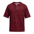 thumbnail image 5 of Havenx Waffle Knit Henley Shirts for Men Short Sleeve Button Up T-Shirt with Chest Pocket Solid Color Tees Lightweight Basic Loose Breathable Workout Top,Wine M, 5 of 6