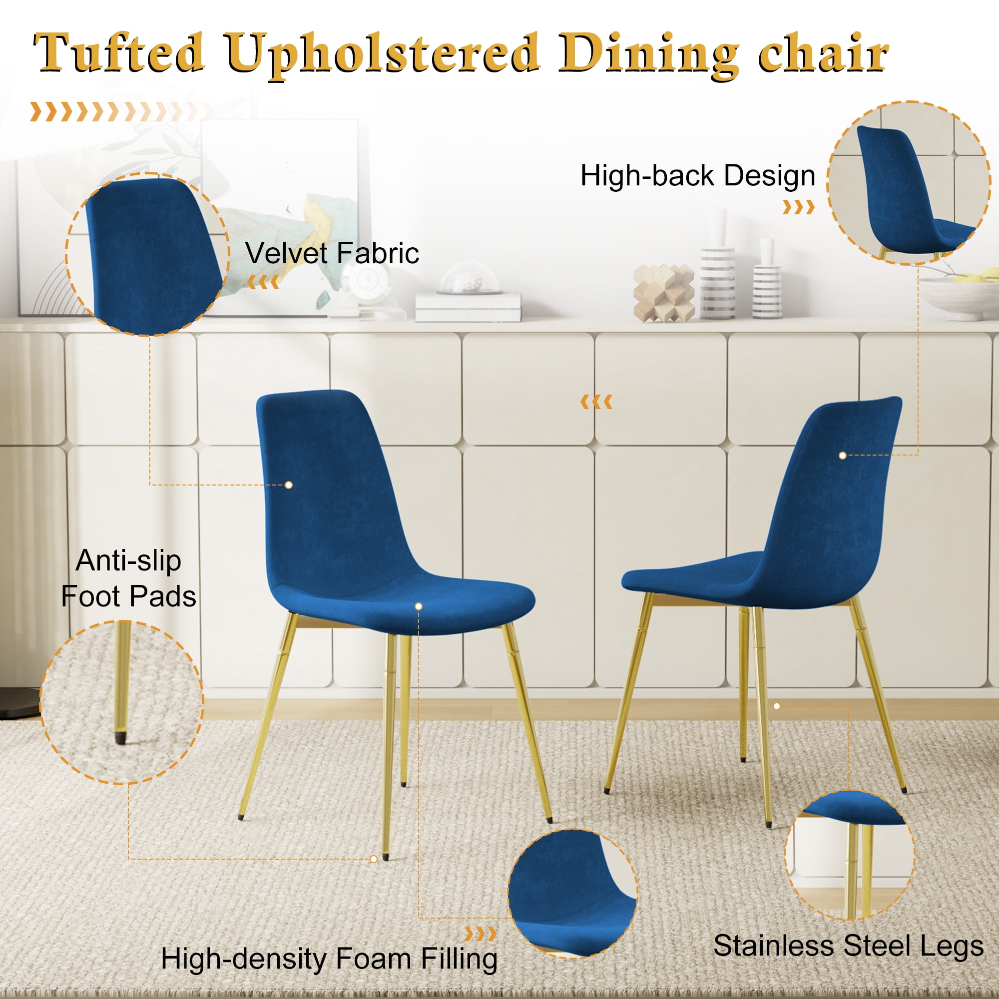 5-Piece 36" Square Glass Dining Set, Clear Tempered Glass Table & 4 Velvet Chairs with Stainless Steel Legs for Kitchen, Meeting Room