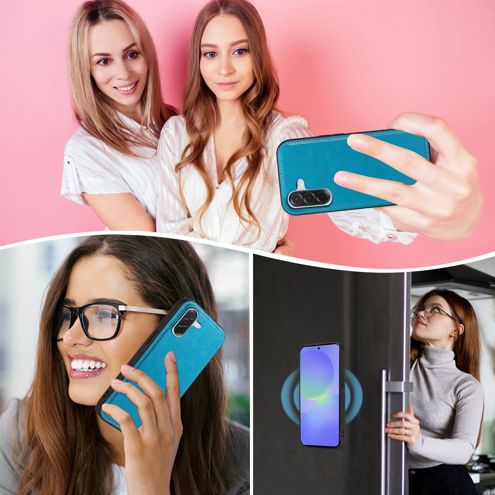 Asuwish Phone Case for Samsung Galaxy A36 5G Zipper Wallet Detachable Cell Cover with Tempered Glass Screen Protector Crossbody Lanyard Strap Flower Flip Card Holder A 36 36A LTE SM-A366U Women Blue