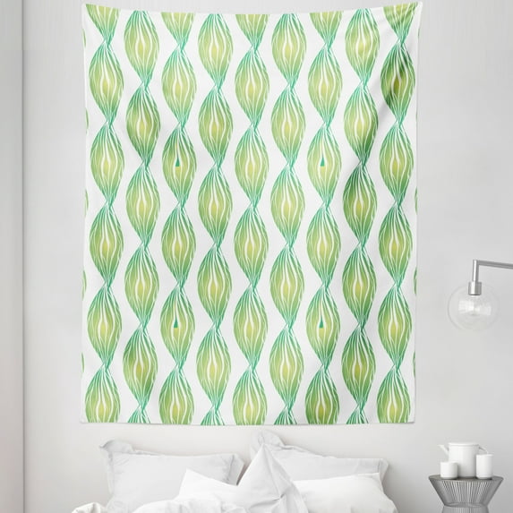 Abstract Tapestry, Mother Nature Inspired Ornamental with Braids and Chain Like Details, Fabric Wall Hanging Decor for Bedroom Living Room Dorm, 5 Sizes, Green Pale Green White, by Ambesonne