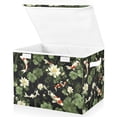thumbnail image 2 of Fish and Lotus Flowers on Black Large Storage Bins with Linen Collapsible Lid Storage Box 16.7 x 12.6 x 11.8in, 2 of 7