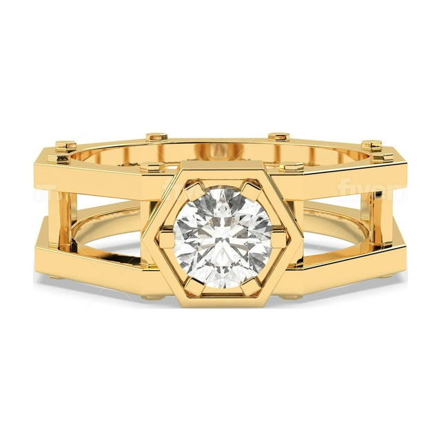 RYLOS 14K Yellow Gold Brilliance Management Ring In A Nuts & Bolts Gear Design 1 CT Diamond G-H, VS-SI Lab Grown Size 9