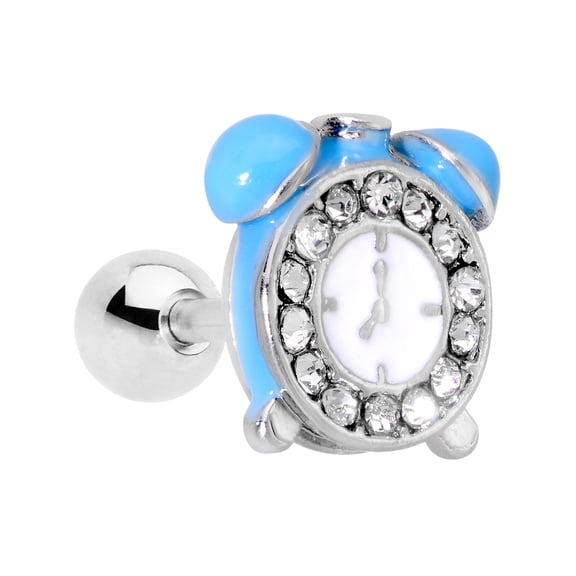 Body Candy 16G Womens 316L Steel Clear Accent Blue Alarm Clock Cartilage Earring Helix Tragus Jewelry 1/4"