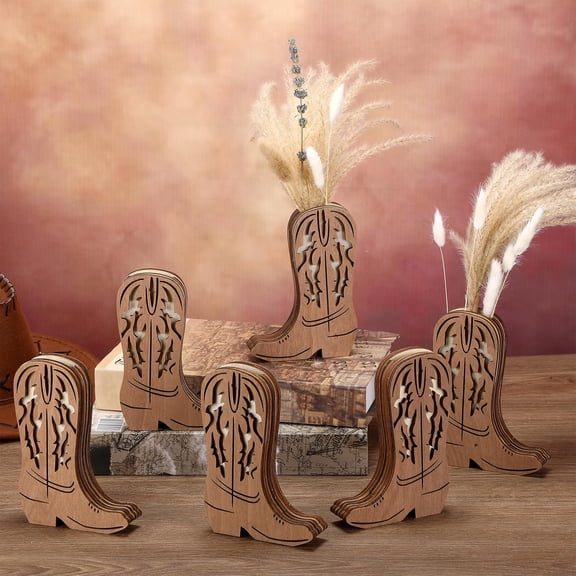 12 Pcs Wooden  Boot Vases Rustic Brown Flower Holders for Faux Plants Table Centerpiece Wedding Party Home Decor