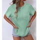 thumbnail image 4 of Mujeres de Verano Tops Nuevo Color Sólido Cuello en V Manga Corta con una Hendidura en el Doblado, Poliéster, 4 of 6