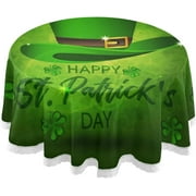 SKYSONIC Saint Patrick's Day Hat Round Tablecloth Clover Leaf Washable Polyester Table Cloth Home Restaurat Decorative Table Cover for Wedding Party Dining 60in